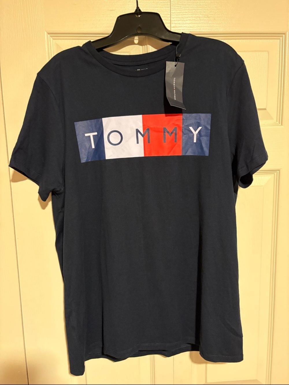 Tommy Hilfiger Navy Short-Sleeve Logo Tee with Red, White & Blue Panel